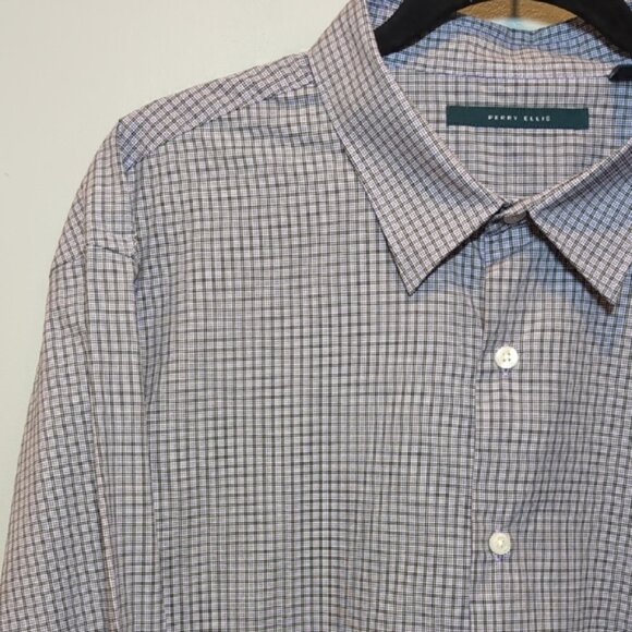 Perry Ellis Checkered Men's Shirt Button Down Long Sleeve Purple Plaid Size XXL - Picture 4 of 10